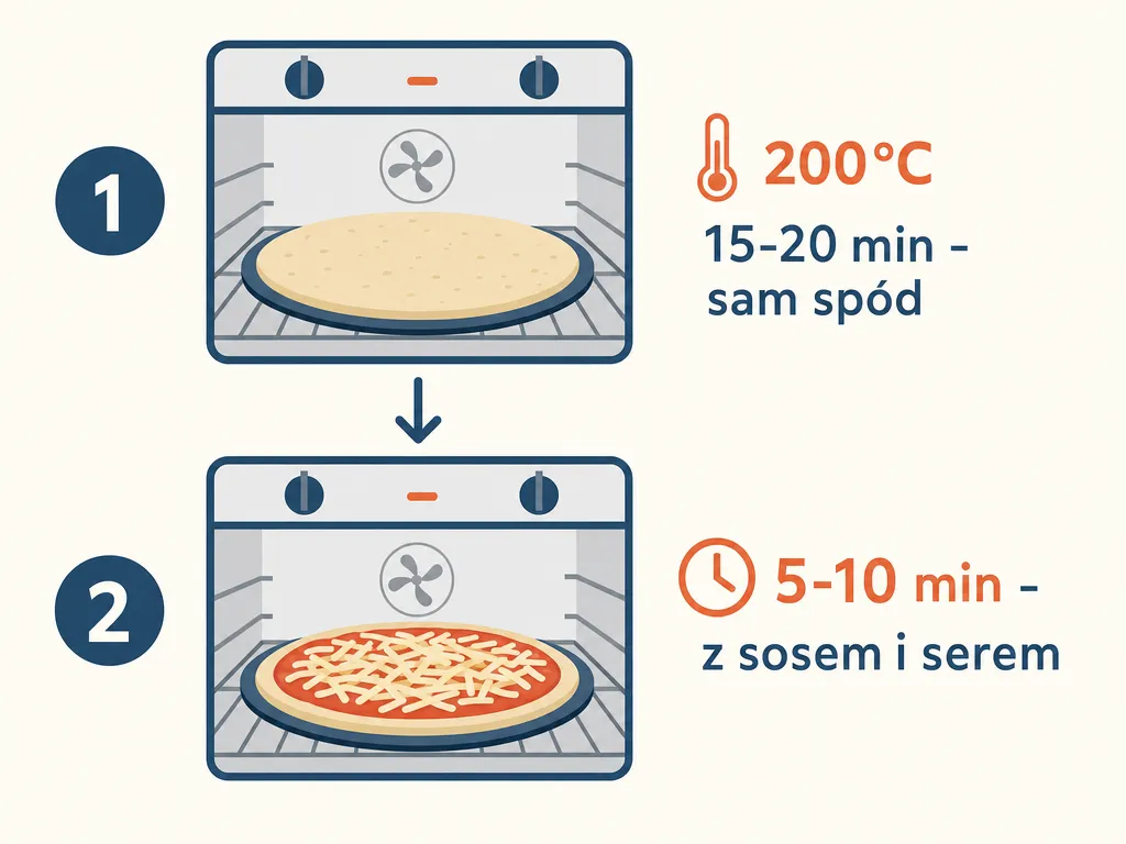 Diagram dwuetapowego pieczenia pizzy z serka wiejskiego w piekarniku
