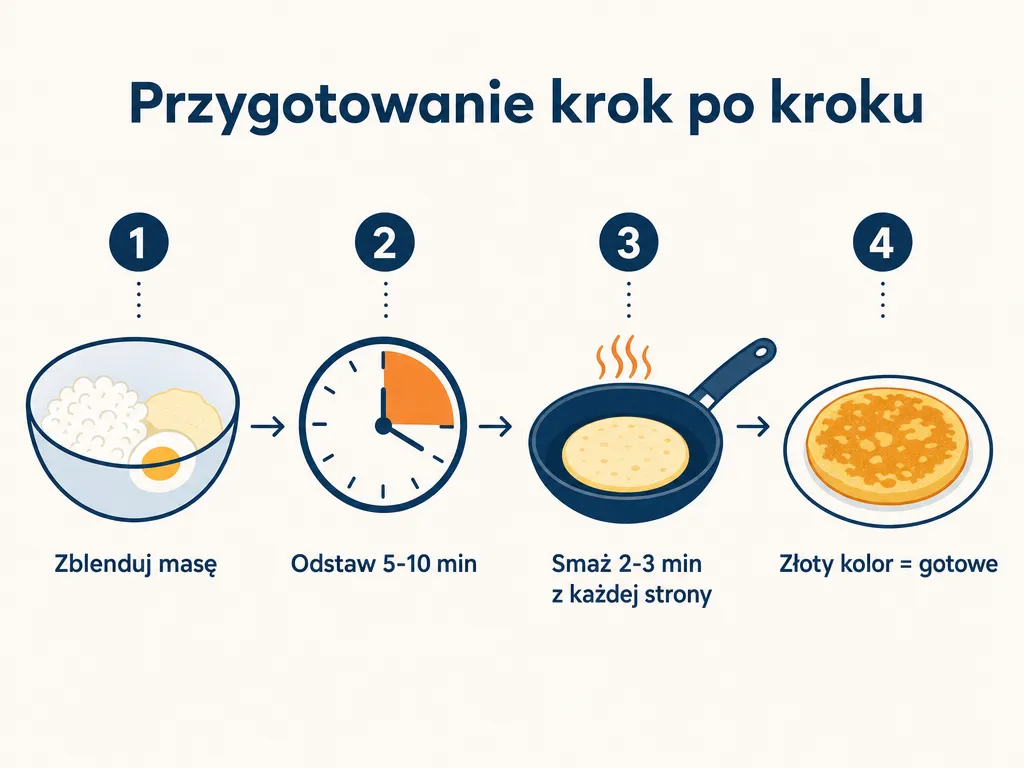 Diagram krok po kroku przygotowania placków z serka wiejskiego i budyniu