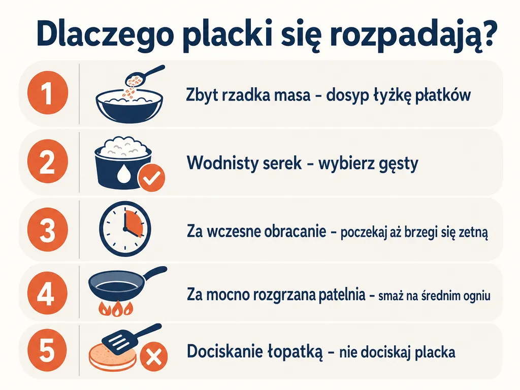 Lista pięciu przyczyn rozpadania się placuszków z serka wiejskiego i sposobów zapobiegania