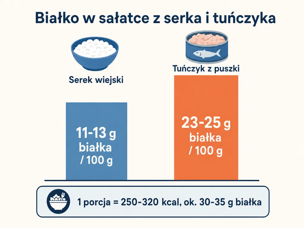 Wykres porównujący zawartość białka w serku wiejskim i tuńczyku z puszki oraz makro na porcję