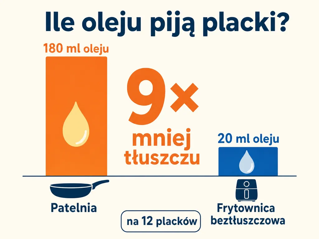 Wykres porównujący wchłanianie oleju: 180 ml na patelni kontra 20 ml w frytownicy beztłuszczowej