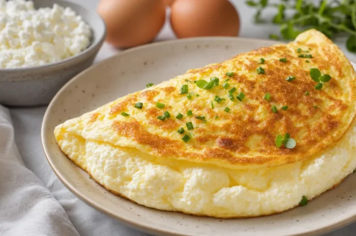 Puszysty omlet z serka wiejskiego – szybkie śniadanie