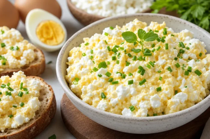 Pasta jajeczna z serkiem wiejskim – lekka na kanapki