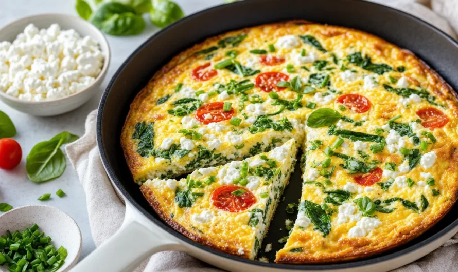 Frittata z serkiem wiejskim - sycące danie z jajek